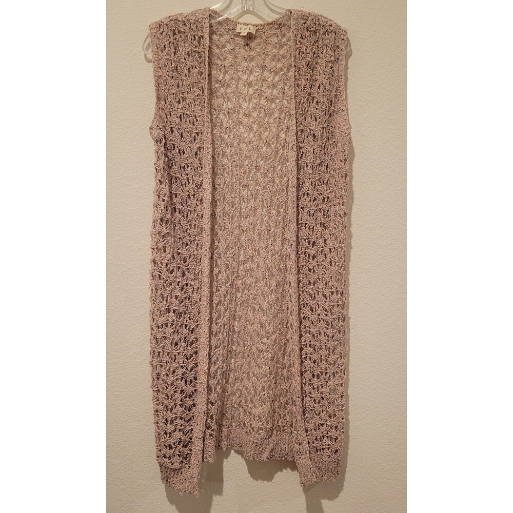 NWOT Pol Sleevless Open Cardigan Crochet Coastal Boho Light Pink Women SMALL